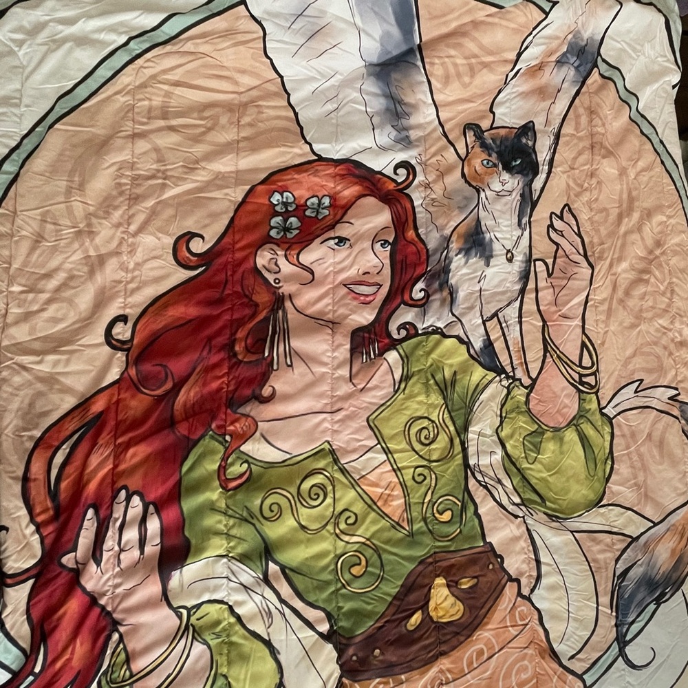 Fantasy art nouveau celtic winged cat queen microfiber comforter blanket